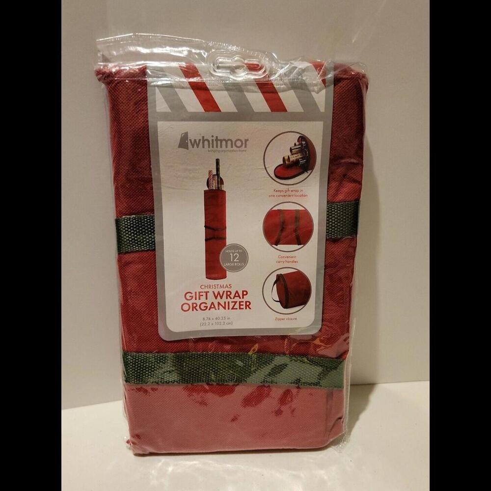 Whitmor Christmas Gift Wrap Storage Organizer Handles 12 Rolls 8.74" x 40.25